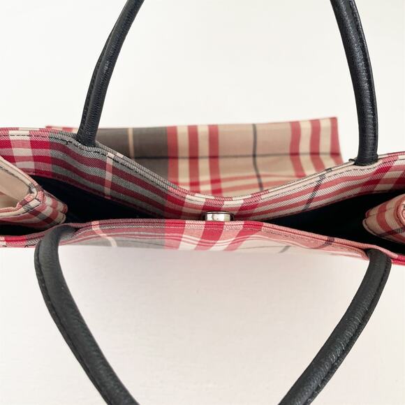 BURBERRY Nova Check Hand Bag Canvas Red Tote - Picture 10 of 13